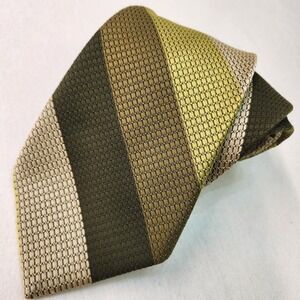 Vintage Damon 70s Wide Tie Olive Green Brown Tan Striped Textured Woven 4 x 57
